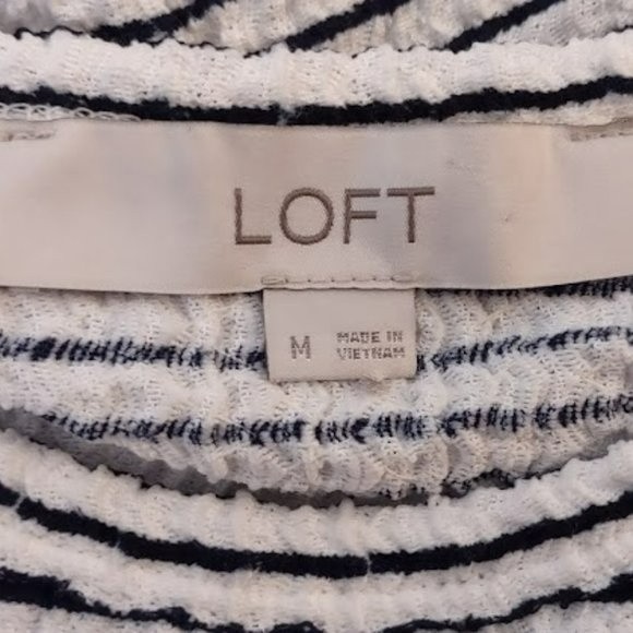 LOFT Black and White Striped Pleated Puffy Shoulder Long Sleeve Top Medium - Picture 11 of 12
